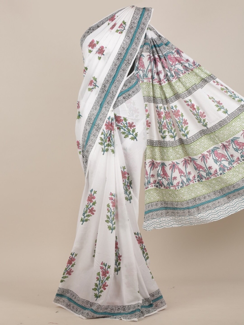 

Pothys White & Pink Jaipur Cotton Floral Saree