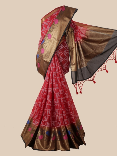 

Pothys Red Ethnic Motifs Zari Silk Blend Saree