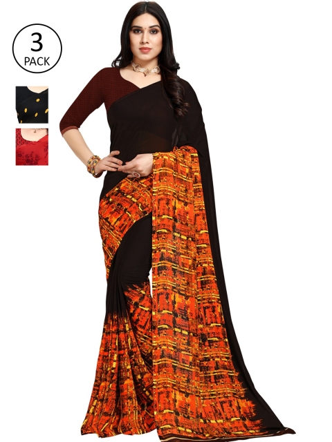 

KALINI Pack of 3 Printed Poly Georgette Saree, Multi