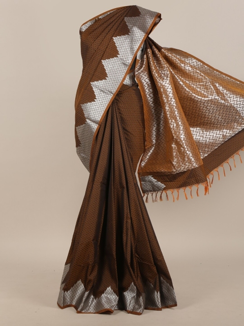 

Pothys Olive Brown & Silver-Toned Ethnic Motifs Zari Art Silk Saree