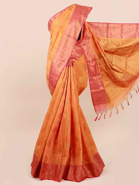 

Pothys Orange & Pink Ethnic Motifs Zari Saree