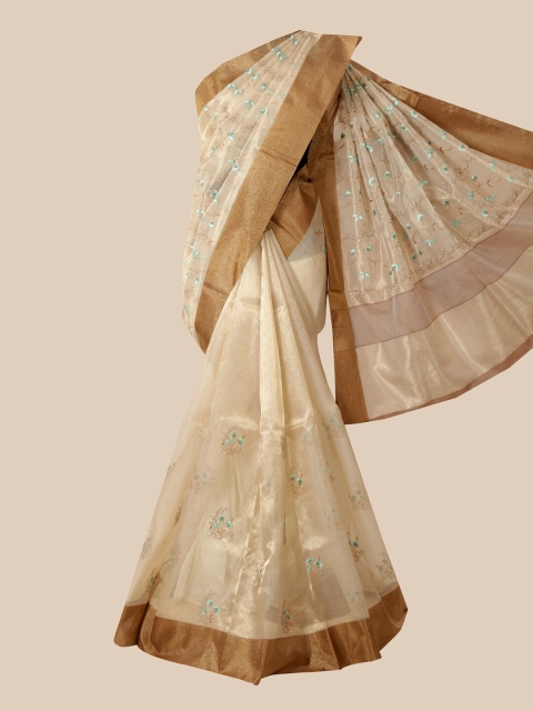 

Pothys Cream Floral Zari Jute Silk Saree