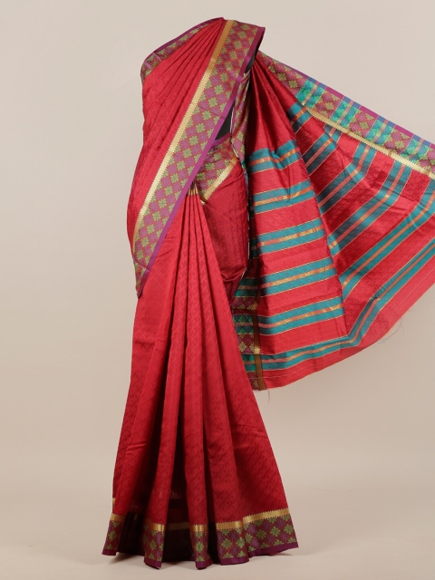 

Pothys Maroon & Blue Floral Zari Art Silk Saree