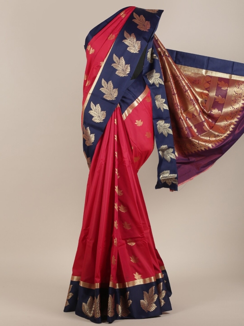 

Pothys Pink & Navy Blue Floral Zari Art Silk Saree