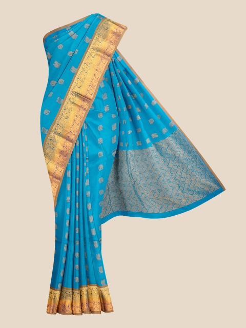 

Kalamandir Turquoise Blue & Gold-Toned Woven Design Silk Blend Venkatgiri Saree