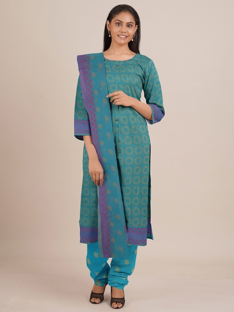 

Pothys Green & Purple Printed Unstitched Dress Material
