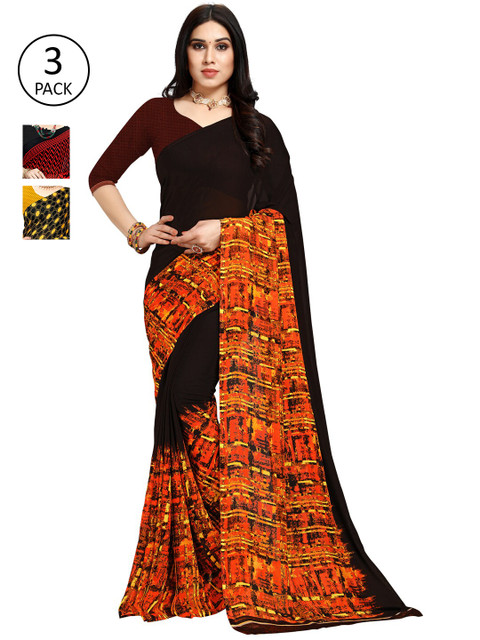 

KALINI Black & Yellow Pack of 3 Saree