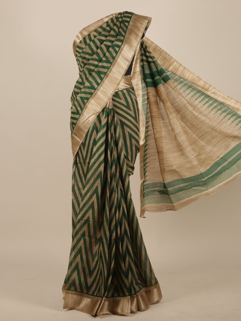 

Pothys Green & Gold-Toned Striped Saree