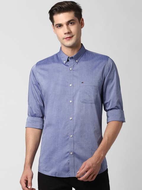 

Peter England Casuals Men Blue Pure Cotton Textured Slim Fit Casual Shirt