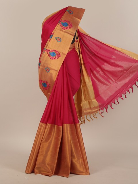

Pothys Pink & Beige Woven Design Schiffli Art Silk Saree