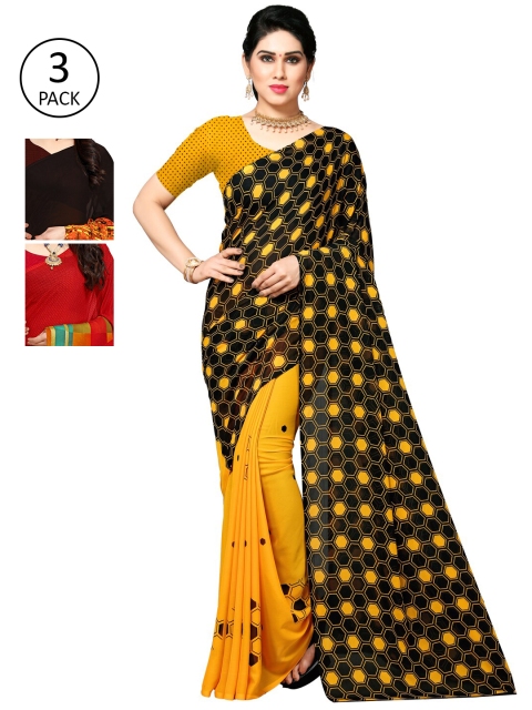 

KALINI Pack Of 3 Sarees, Yellow