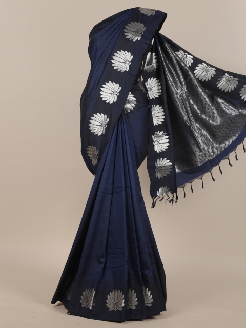 

Pothys Blue & Silver-Toned Floral Zari Art Silk Saree