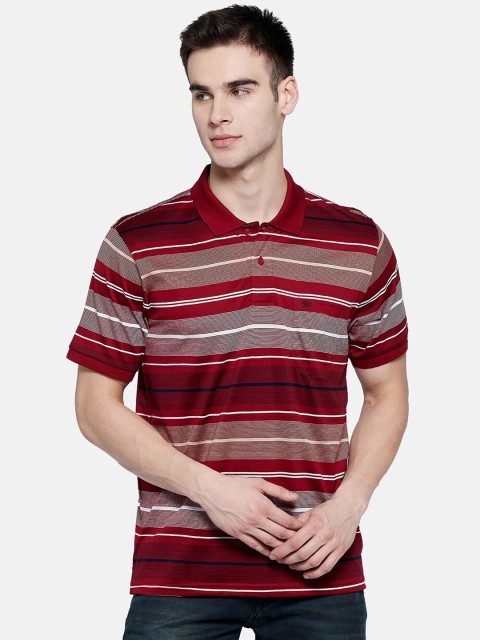 

Monte Carlo Men Maroon Striped Polo Collar T-shirt