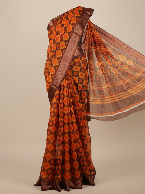

Pothys Orange & Brown Geomteric Saree