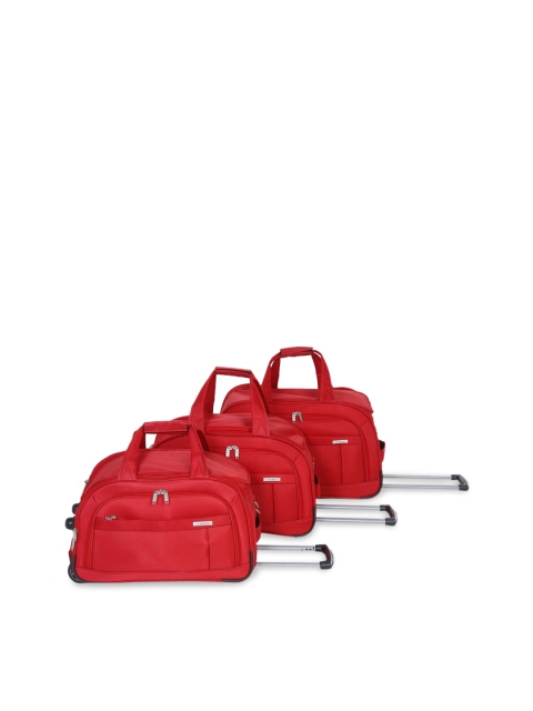 

Teakwood Leathers Set Of 3 Red Solid Trolley Bags