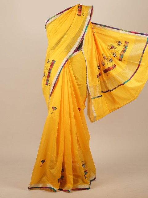 

Pothys Yellow Embroidered Cotton Blend Saree