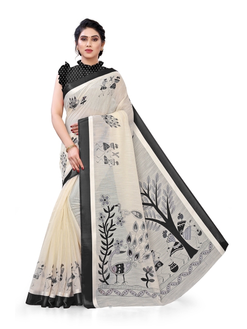 

KALINI White & Black Ethnic Motifs Baluchari Saree