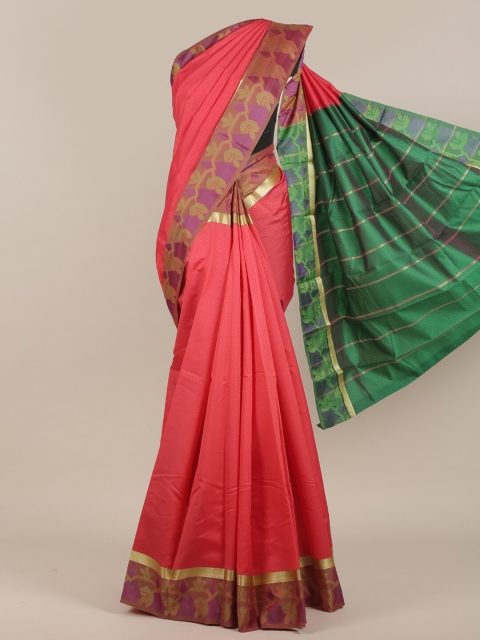 

Pothys Pink & Green Ethnic Motifs Zari Art Silk Saree