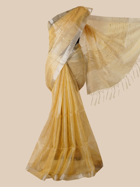 

Pothys Mustard & Gold-Toned Woven Design Tissue Saree
