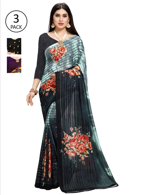 

KALINI Multicoloured Set of 3 Poly Georgette Saree, Multi