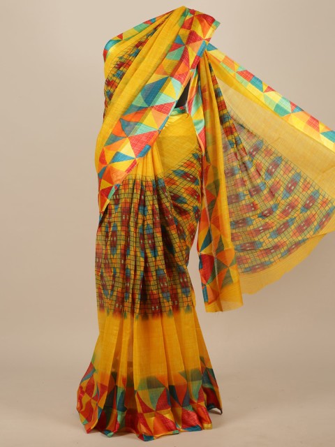 

Pothys Yellow & Teal Blue Cotton Blend Saree