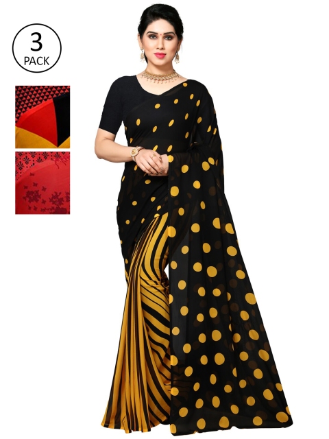 

KALINI Pack Of 3 Printed Sarees, Black