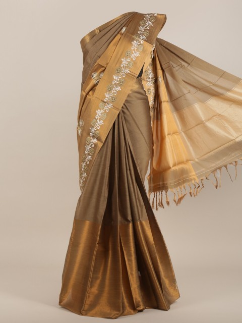 

Pothys Brown Art Silk Saree With Embroidered Border