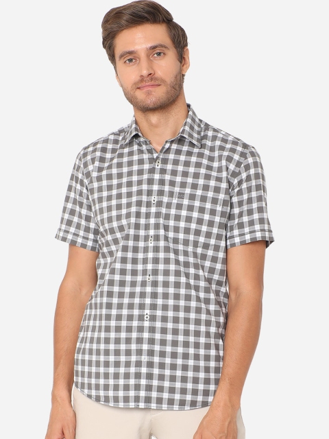 

JADE BLUE Men Grey Slim Fit Checked Pure Cotton Casual Shirt
