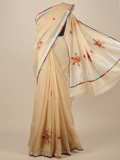 

Pothys Cream & Orange Floral Saree