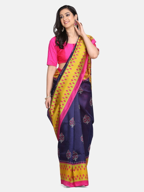 

Mirraw Navy Blue & Pink Woven Design Art Silk Saree