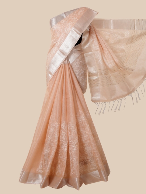 

Pothys Peach & White Floral Tissue Saree