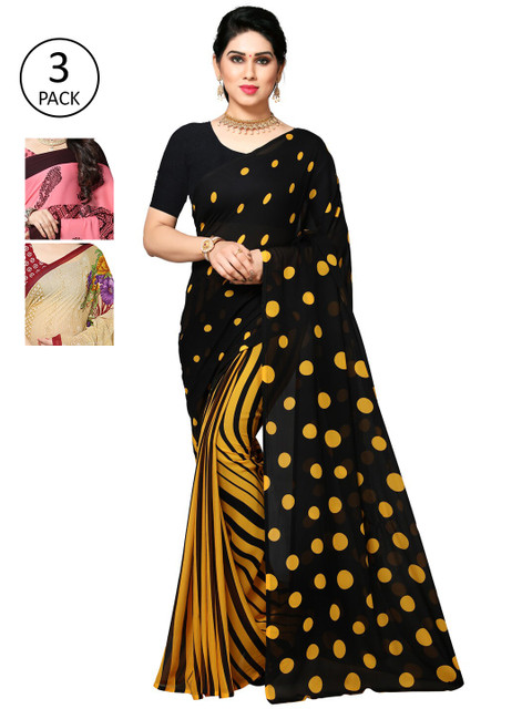 

KALINI Pack Of 3 Printed Sarees, Black