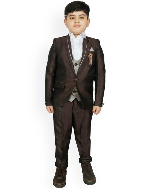 

SG YUVRAJ Boys Brown Solid Single-Breasted 5-Piece Party Suit