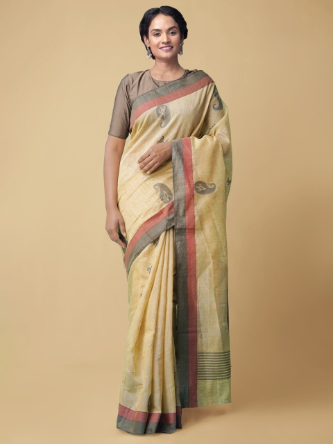 

Unnati Silks Cream & Grey Paisley Silk Cotton Handloom Saree