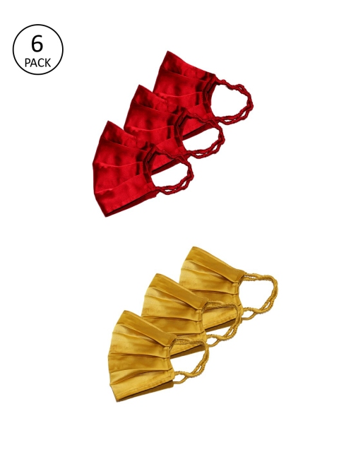 Bellofox Unisex Pack Of 6 Solid 3-Ply Reusable Cloth Face Masks, Maroon