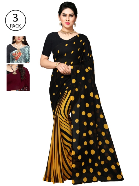

KALINI Pack of 3 Poly Georgette Sarees, Yellow