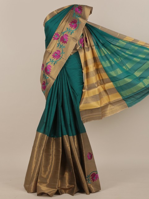 

Pothys Green & Pink Floral Embroidered Art Silk Saree