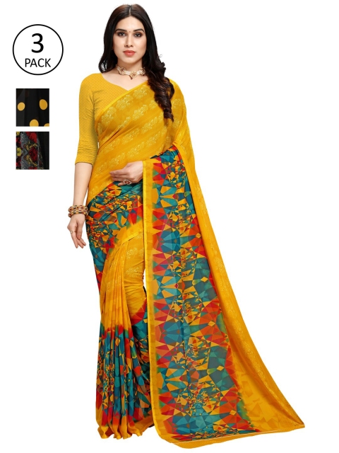 

KALINI Multicoloured Set of 3 Poly Georgette Saree, Multi