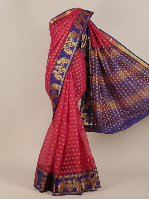 

Pothys Pink & Blue Woven Design Cotton Blend Saree