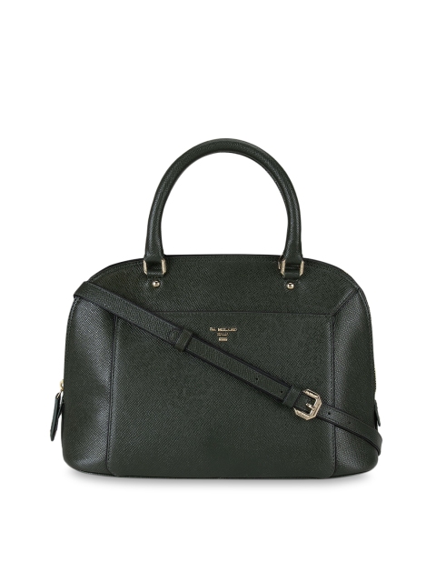 

Da Milano Green Textured Leather Structured Handheld Bag with Quilted