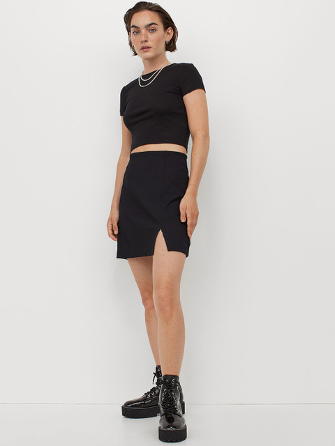 

H&M Women Black Fitted Jersey Skirt