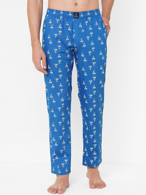 

URBAN SCOTTISH Men Blue & White Printed Pure Cotton Lounge Pants
