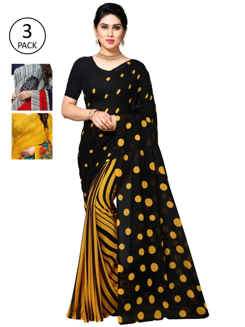 

KALINI Pack Of 3 Yellow & Red Saree