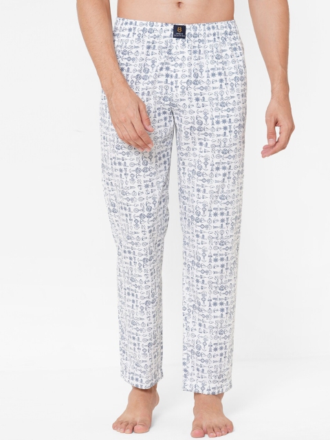 

URBAN SCOTTISH Men Blue & White Printed Pure Cotton Lounge Pants