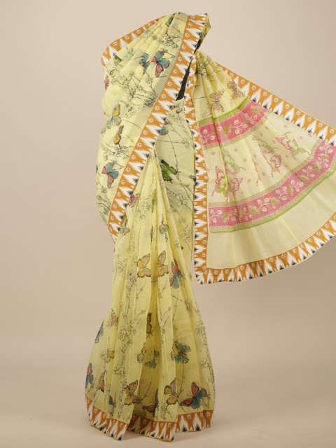 

Pothys Yellow & White Floral Pure Cotton Saree