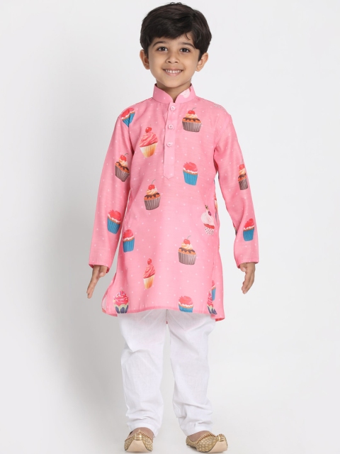 

VASTRAMAY Boys Pink Printed Kurta with Churidar