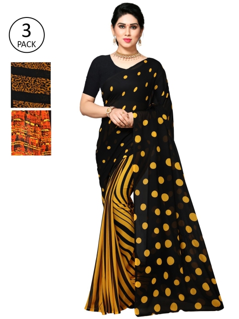 

KALINI Pack Of 3 Printed Sarees, Yellow
