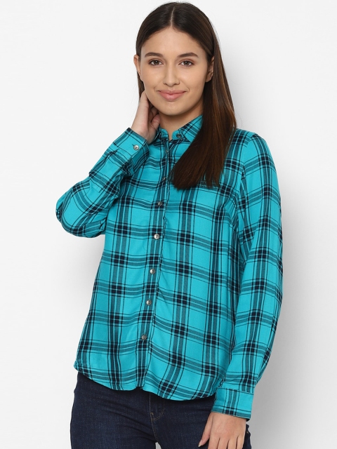 

Allen Solly Woman Women Blue Checked Casual Shirt