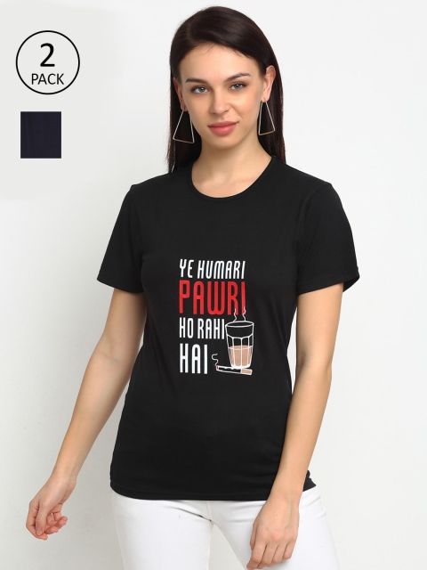 

VIMAL JONNEY Women Pack of 2 Typography Printed T-shirt, Black