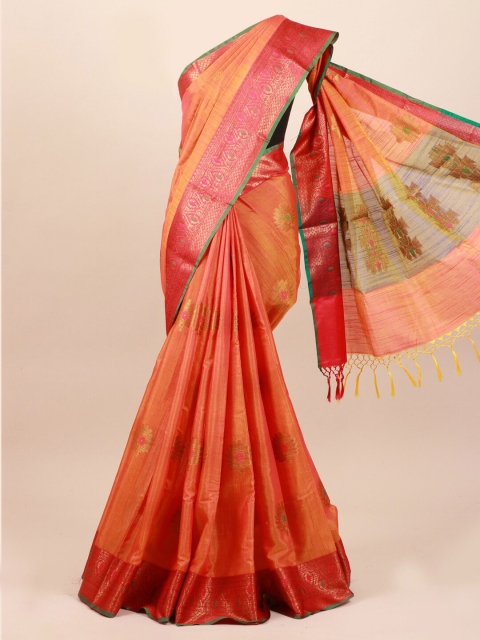 

Pothys Orange & Pink Ethnic Motifs Zari Saree